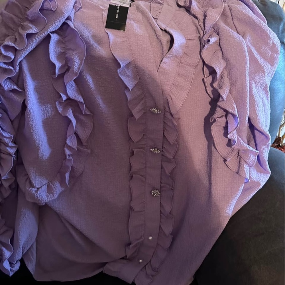 Ashley Stewart Purple Ruffle Blouse